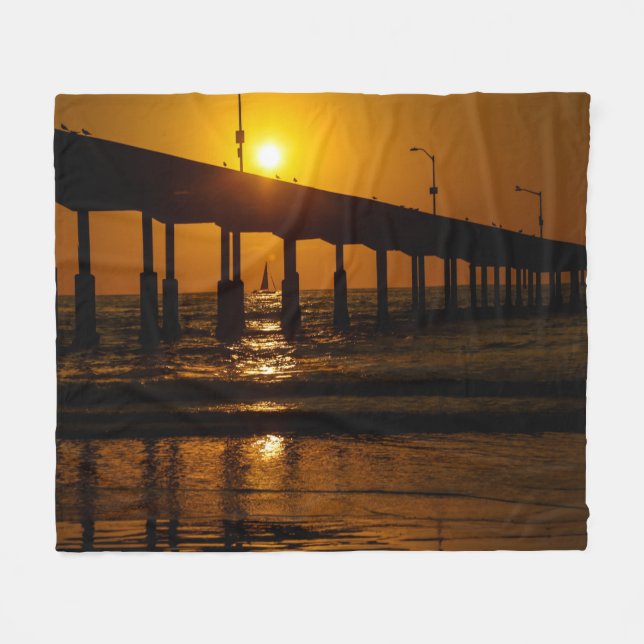Sunset Ocean Beach Pier - Beach Sunset Fleece Blanket (Front (Horizontal))