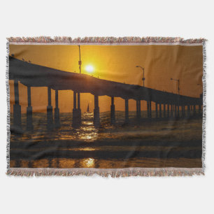 Sunset Ocean Beach Pier - Beach Sunset Throw Blanket