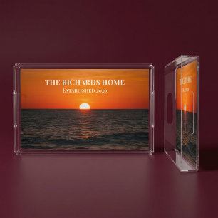 Sunset Ocean Custom Name Acrylic Tray