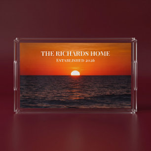 Sunset Ocean Custom Name Acrylic Tray