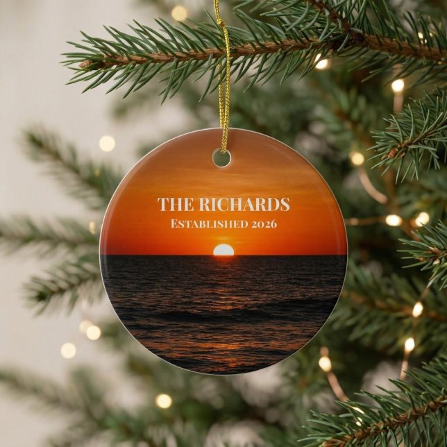 Sunset Ocean Custom Name Ceramic Ornament (Creator Uploaded)