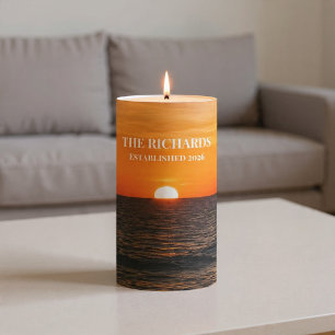 Sunset Ocean Custom Name Pillar Candle