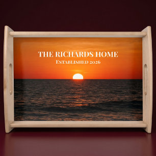 Sunset Ocean Custom Name Serving Tray