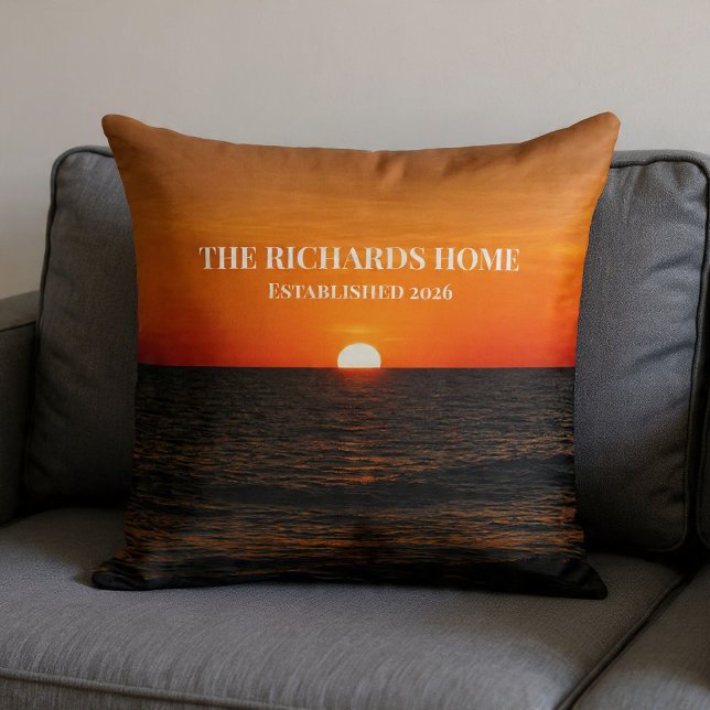 Sunset Ocean Custom Name Throw Pillow (Creator Uploaded)