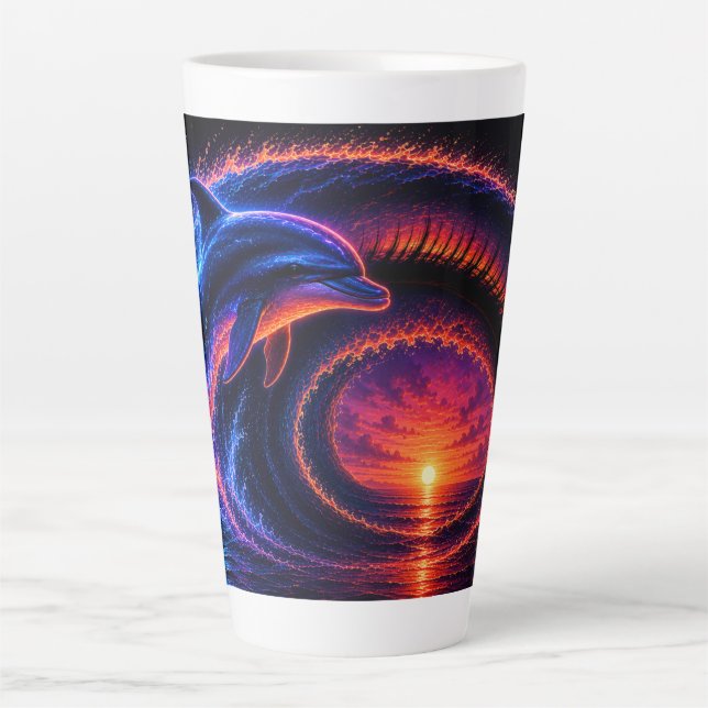 Sunset Ocean Dolphin Latte Mug (Front)