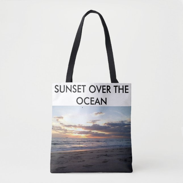 Sunset Ocean Evening Coastal Text Design Tote Bag (Front)
