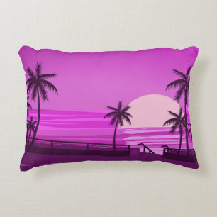 Sunset, ocean, evening, palm trees sea shore, accent pillow