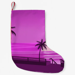 Sunset, ocean, evening, palm trees sea shore, small christmas stocking