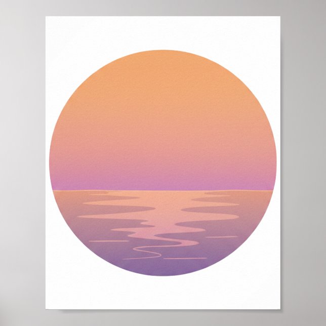Sunset Ocean Minimalist Poster – Hand-Drawn Tropic (Front)