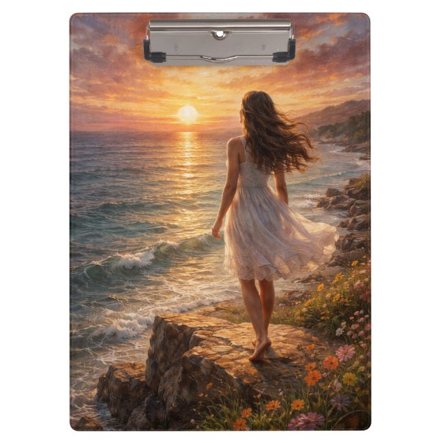 Sunset Ocean Oil Painting Clipboard (Front)