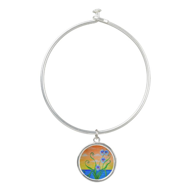 Sunset Ocean Orchids  Bangle Bracelet (Front)