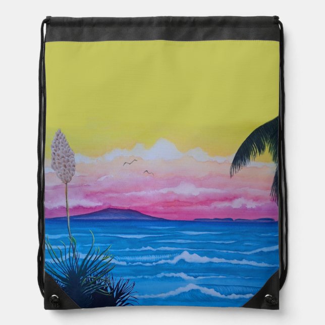 Sunset Ocean Orchids  Drawstring Bag (Front)