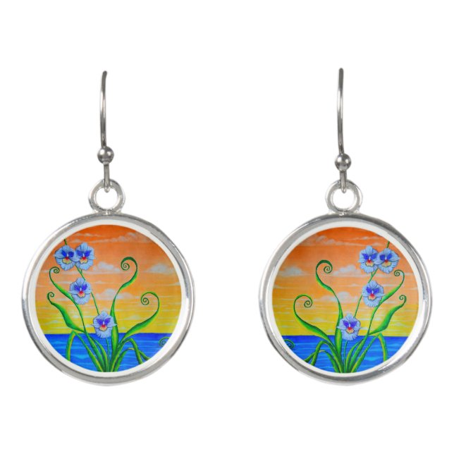 Sunset Ocean Orchids  Earrings (Front)