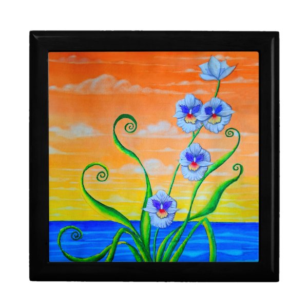 Sunset Ocean Orchids Jewelry Box