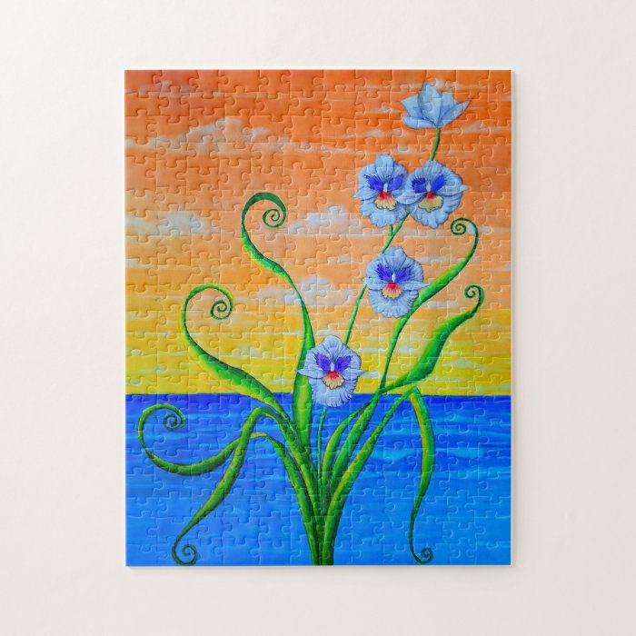 Sunset Ocean Orchids Jigsaw Puzzle