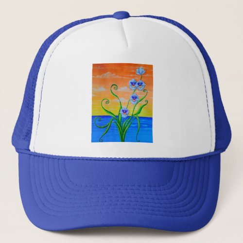 Sunset Ocean Orchids Baseball Cap