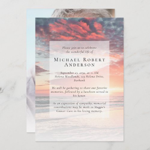 Sunset Ocean Photo Funeral Memorial Service Invitation