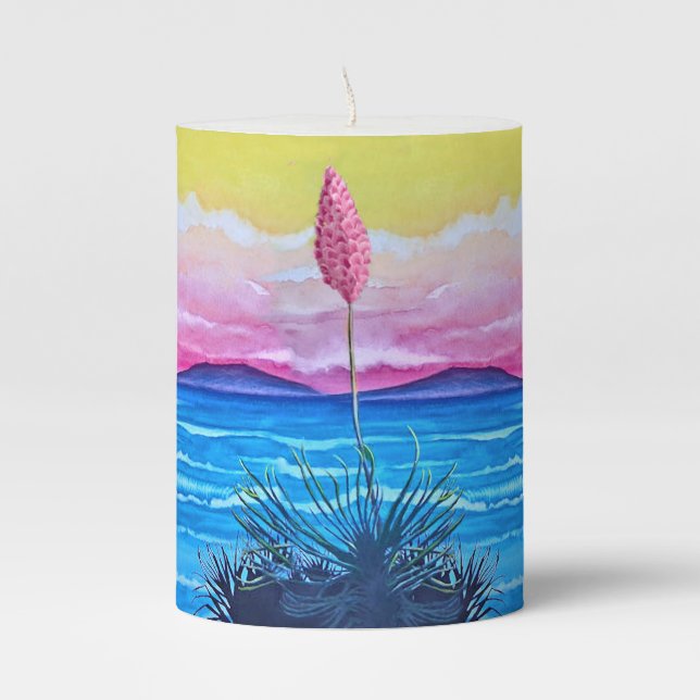 Sunset Ocean  Pillar Candle (Front)