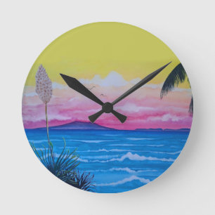 Sunset Ocean Round Clock