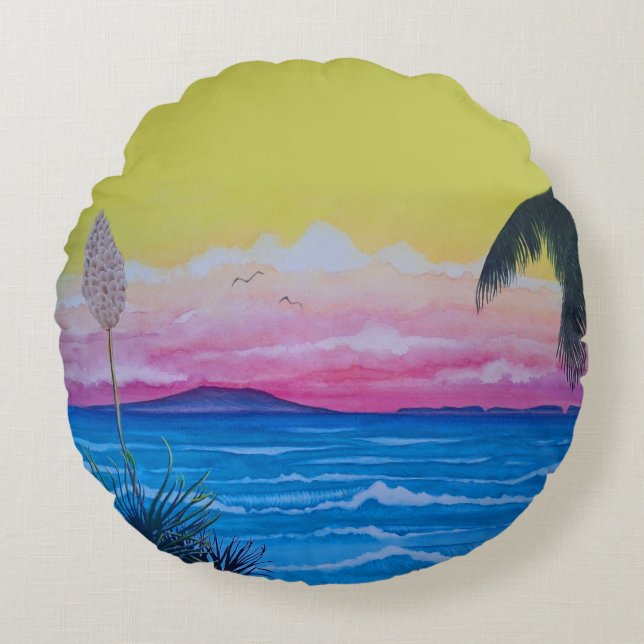 Sunset Ocean  Round Pillow (Front)