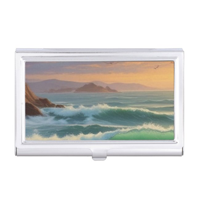 Sunset Ocean Seascape Painting Artwork Business Card Case (Front)