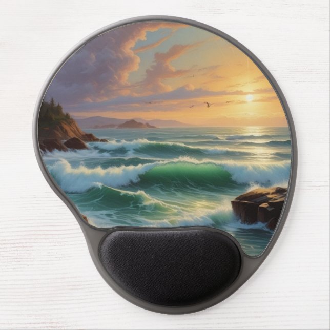 Sunset Ocean Seascape Painting Artwork Gel Mouse Pad (Front)