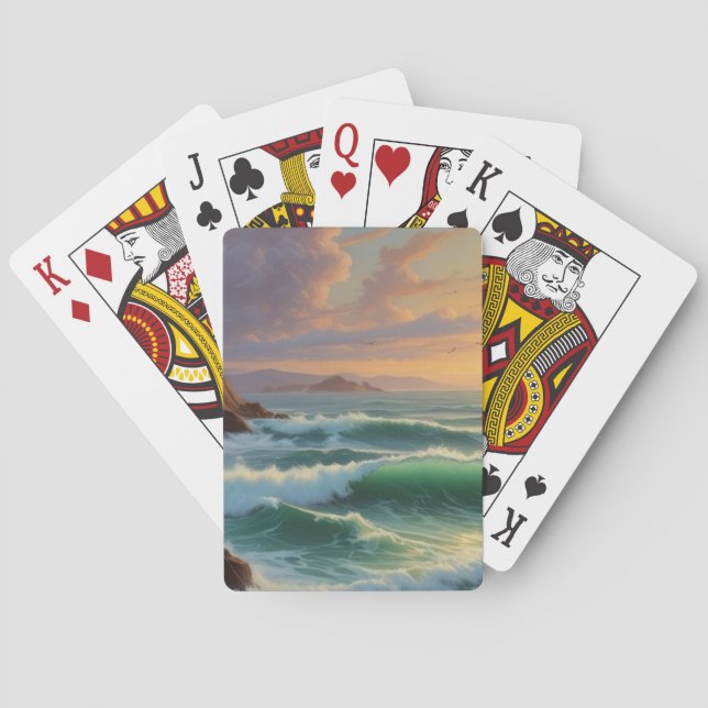 Sunset Ocean Seascape Painting Artwork Poker Cards (Back)