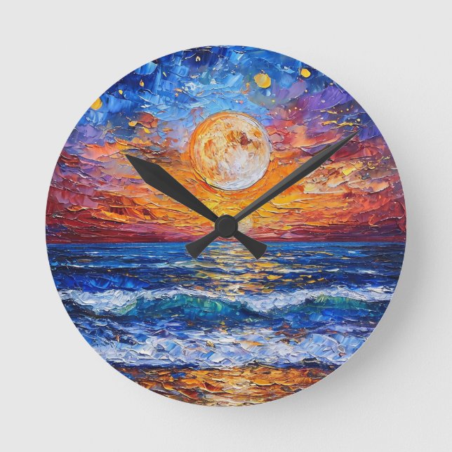 Sunset ocean seascape round clock (Front)