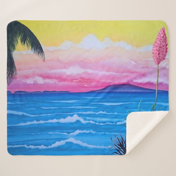 Sunset Ocean Sherpa Blanket