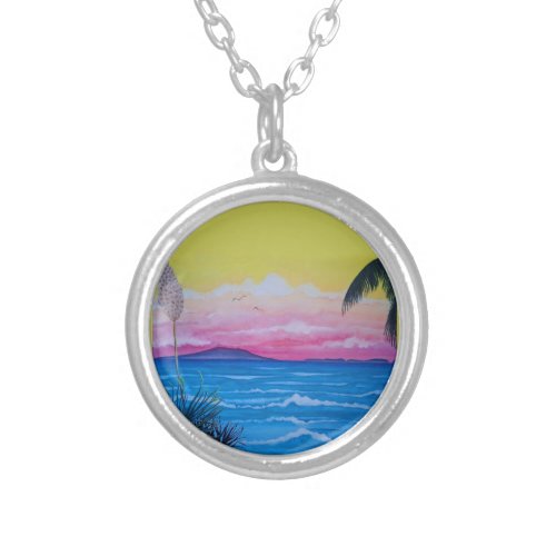 Sunset Ocean Silver Plated Necklace