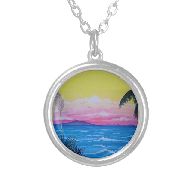 Sunset Ocean Silver Plated Necklace (Front)
