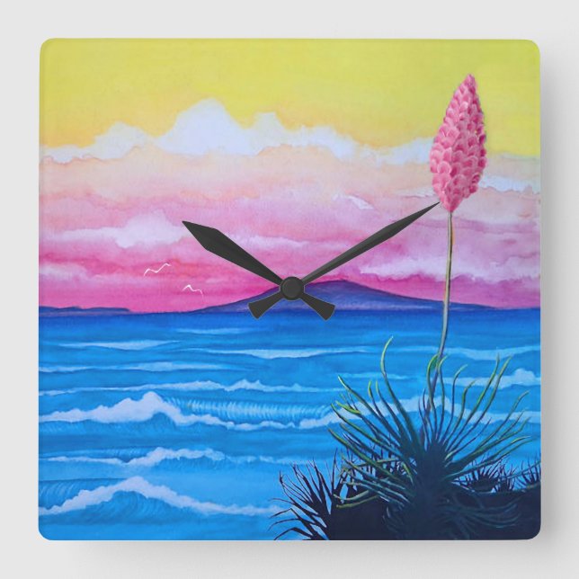 Sunset Ocean  Square Wall Clock (Front)