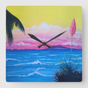 Sunset Ocean Square Wall Clock
