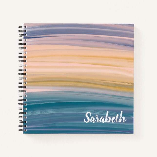 Sunset Ocean Stripes Custom Name Teen Daughter Notebook (Front)