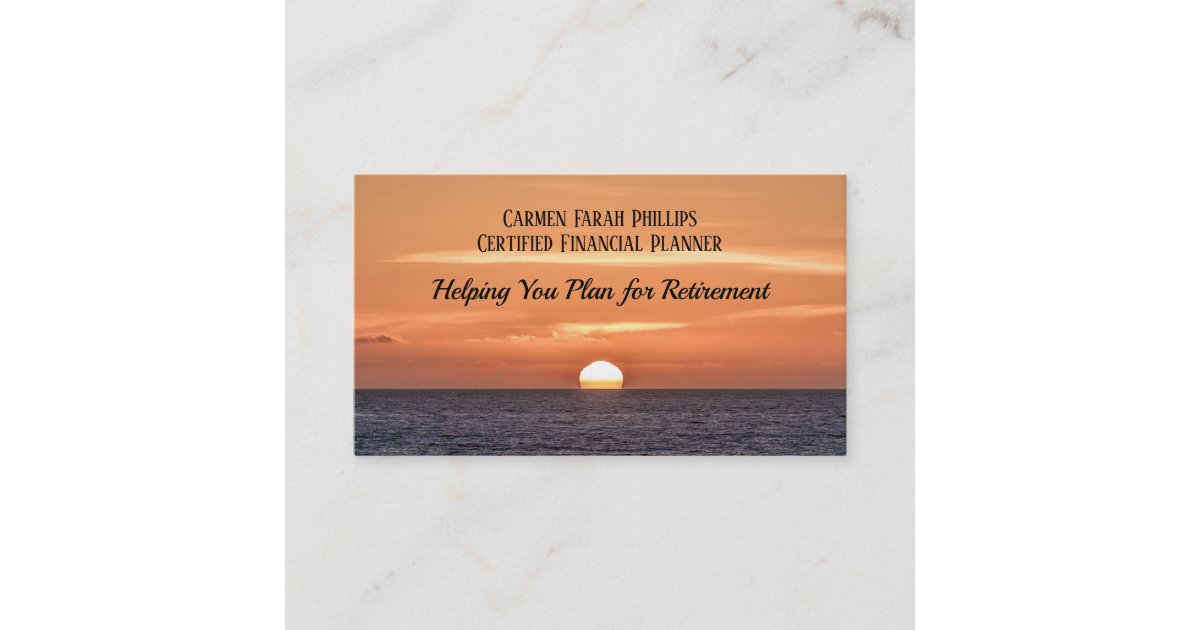 Sunset Ocean Water Sun Orange Retirement Template Business Card | Zazzle