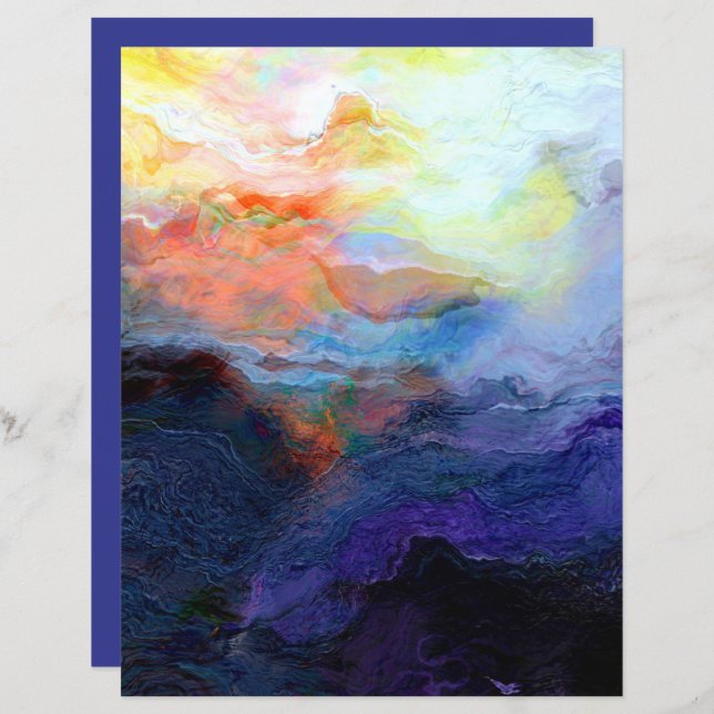 Sunset Ocean Watercolor 8.5x11 Scrapbook Paper (Front/Back)