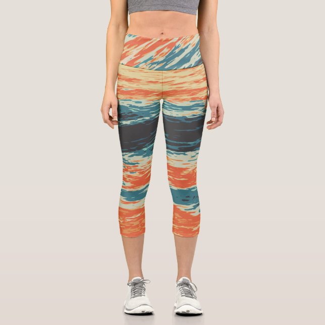 Sunset/Ocean/Wave/Sea Capri Leggings (Front)