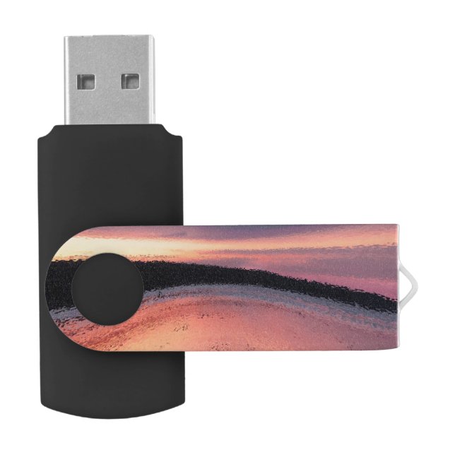 Sunset Ocean Wave Swivel USB 2.0 Flash Drive (Opened)