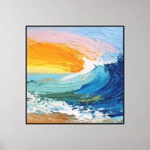 Sunset Ocean Wave with Colorful Sky Abstract Wall  Canvas Print