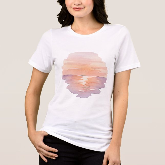 Sunset Ocean Waves – Minimalist Hand-Drawn Women's Tri-Blend Shirt (Front)