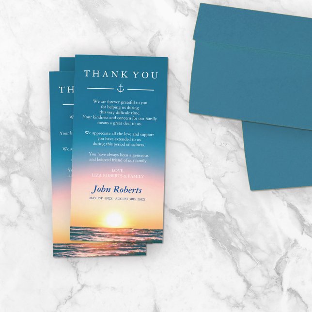 Sunset Ocean Waves Nautical Sympathy Thank You Card (Creator Uploaded)