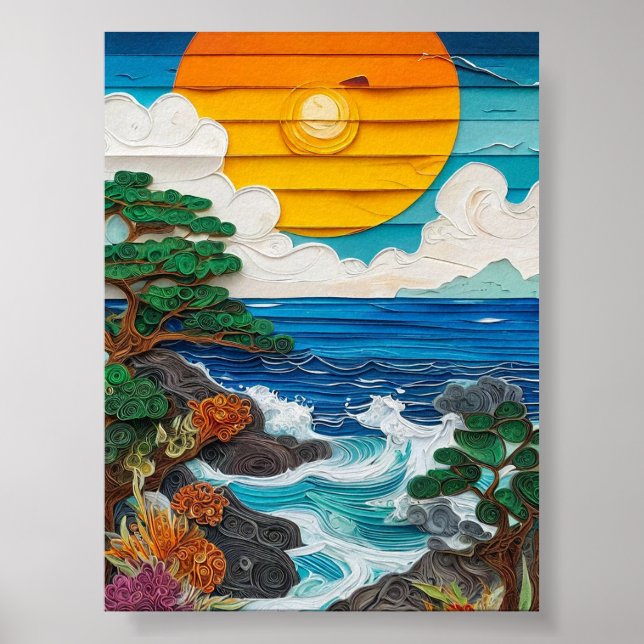 Sunset ocean waves poster (Front)