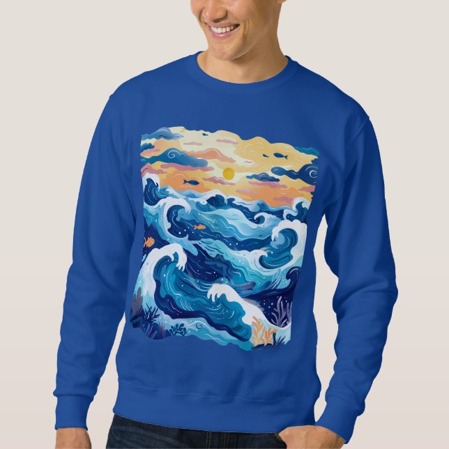 Sunset Ocean Waves T-Shirt – Artistic Sea and Sky  Sweatshirt (Front)