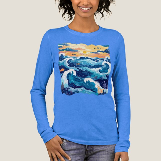 Sunset Ocean Waves T-Shirt – Artistic Sea and Sky  Tri-Blend Shirt (Front)