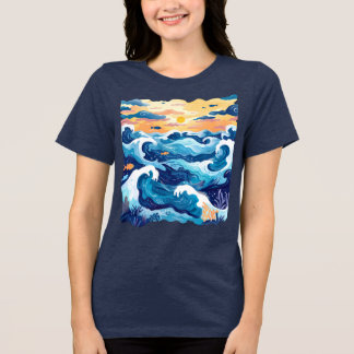 Sunset Ocean Waves T-Shirt – Artistic Sea and Sky Tri-Blend Shirt