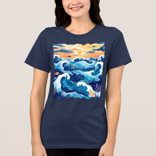 Sunset Ocean Waves T-Shirt – Artistic Sea and Sky  Tri-Blend Shirt (Front)