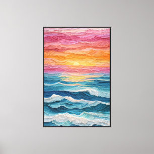 Sunset Ocean Waves with Vibrant Sky – Abstract Art Canvas Print