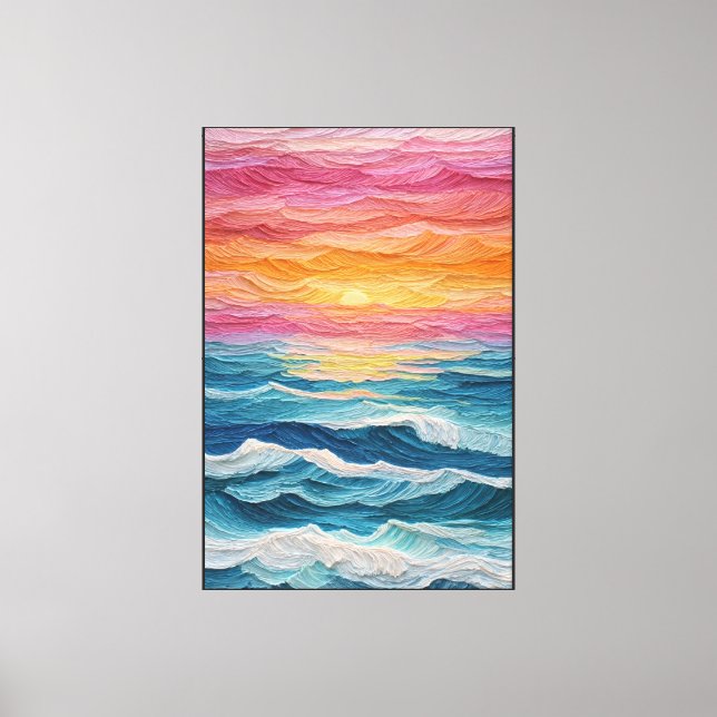 Sunset Ocean Waves with Vibrant Sky – Abstract Art Canvas Print (Front)