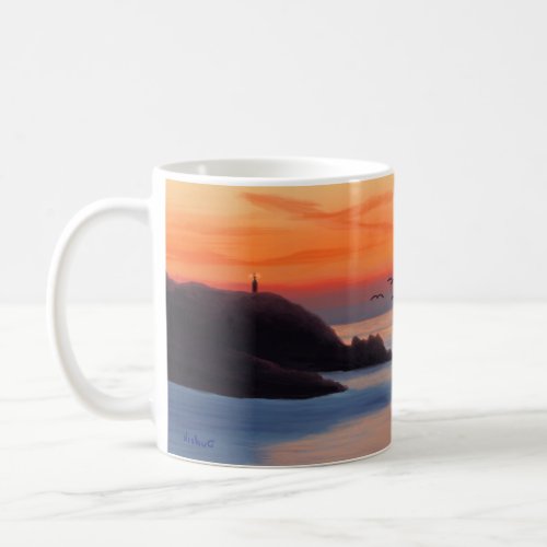 Sunset Ocean with Lighthouse Verse JW Coffee Mug