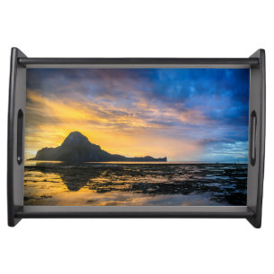 Sunset Of Bay Of El Nido Serving Tray